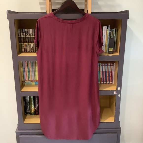 Anthropologie CLOTH & STONE Burgundy V-Neck Short Sleeve Dress Hi-Low Hem Size L - Picture 6 of 9